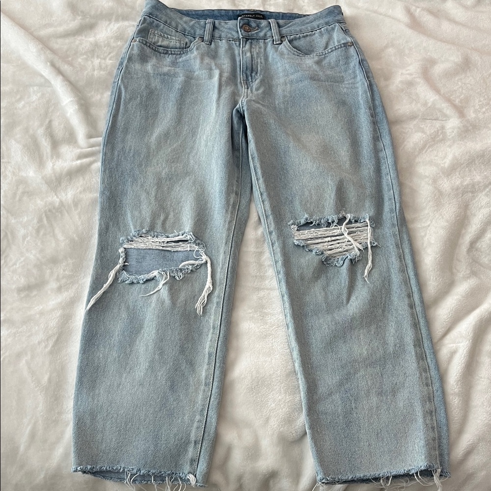 Sincerely Jules Light Blue Distressed Straight Leg Jeans